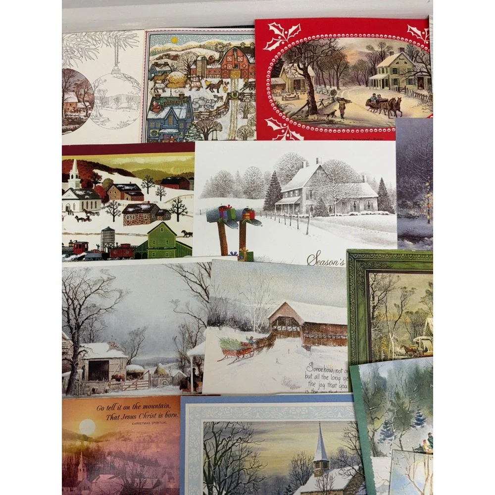 Vintage Christmas Cards Fronts ONLY Houses Barns More Scrapbooking Crafts 50+